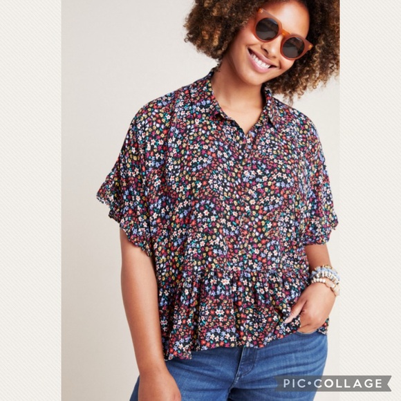 Anthropologie Tops - Anthropologie Maeve Mallory Ruffled Blouse in Black Floral